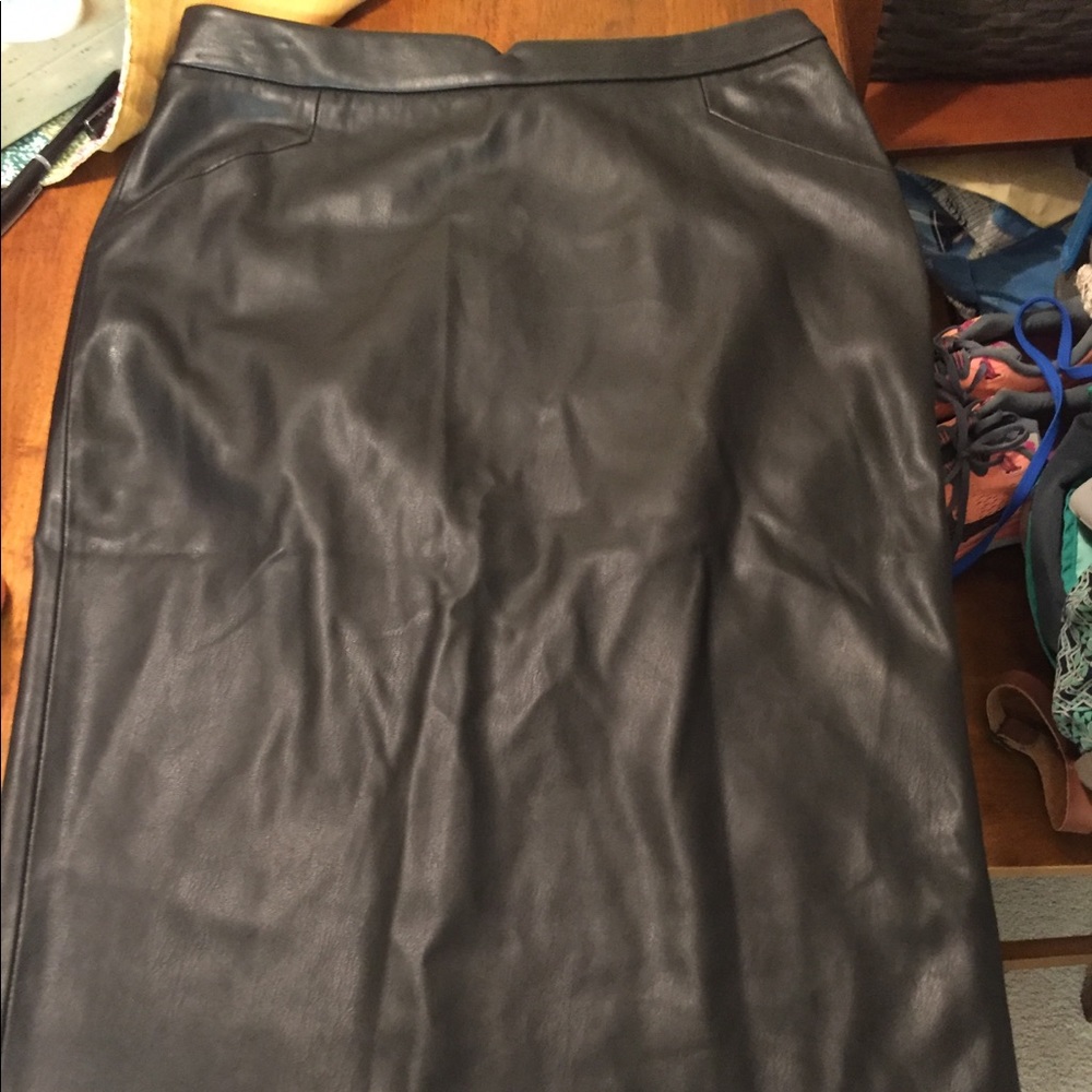 Faux black leather skirt